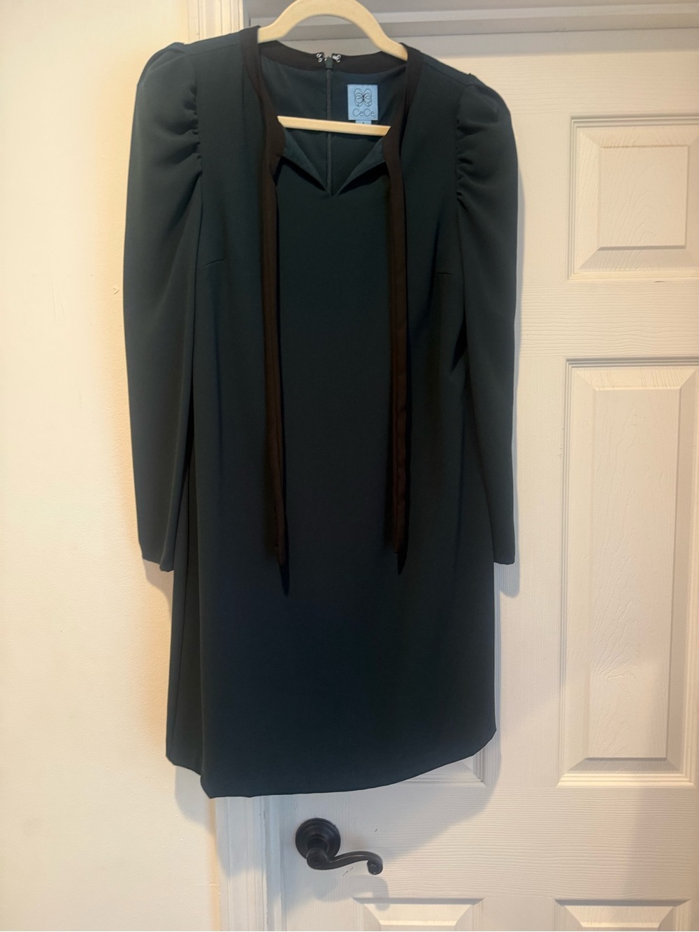 CeCe Deep Teal Long Sleeve Dress with Black Neck Ties